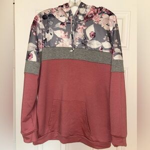 Floral and Gray Colorblock Hoodie